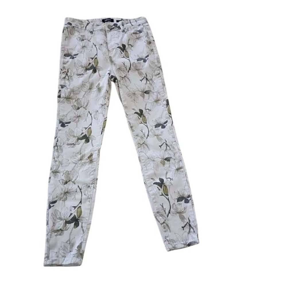Buffalo David Bitton Havana High‎ Rise Floral Skinny Jeans 27x25 White Grn Ankle